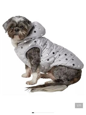Frisco Gray Polka Dotted Fleece Lined Dog Puppy Coat Jacket - Size Large